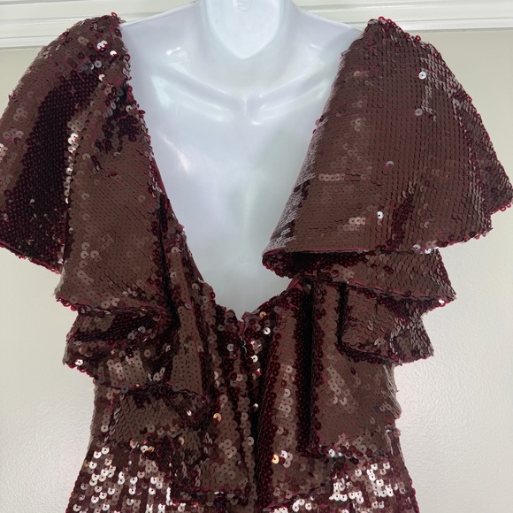 *NEW Rotate Sequin Jumpsuit Dark Red Size 8 - Picture 6 of 14